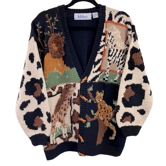 BellePointe Sweaters - Vintage BELLE POINTE LION King Animals Jungle Zoo Sweater Cardigan Size L